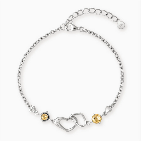 925 Sterling Silver Round Citrine Heart Infinity Bracelet - Evermore Front View