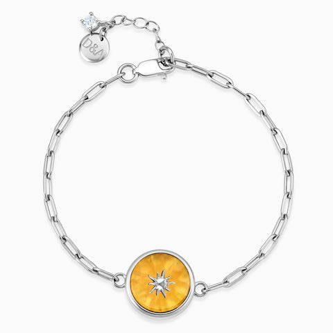 925 Sterling Silver Round Citrine Paperclip Bracelet - Solo Sun Front View