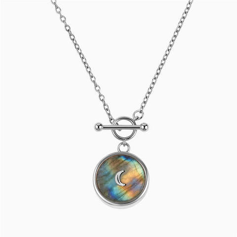 925 Sterling Silver Round Labradorite Toggle Clasp Necklace - Inner Moon Front View