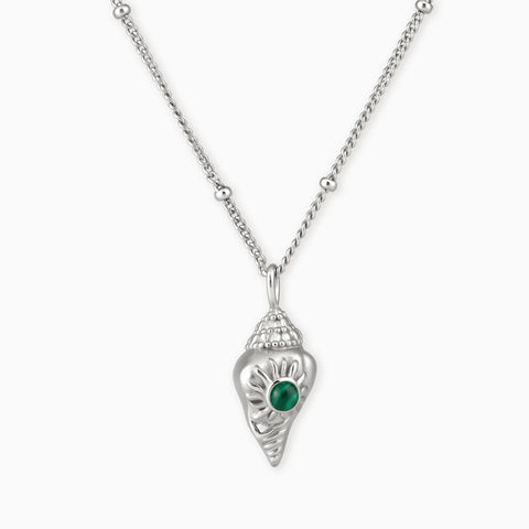 925 Sterling Silver Round Malachite Sun Conch Necklace - Tidal Glow Front View