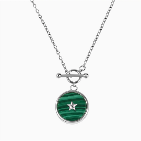 925 Sterling Silver Round Malachite Toggle Clasp Necklace - Inner Star Front View