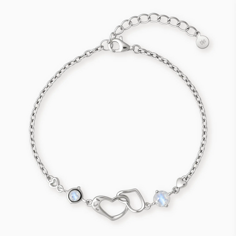 925 Sterling Silver Round Moonstone Heart Infinity Bracelet - Evermore Front View