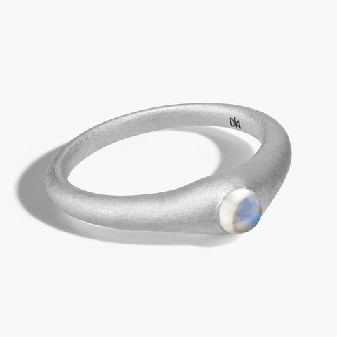 925 Sterling Silver Round Moonstone Sandblasted Dome Ring - Morning Frost Front View
