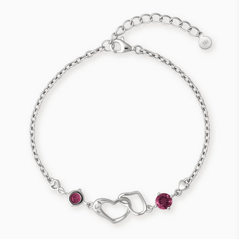 925 Sterling Silver Round Pink Tourmaline Heart Infinity Bracelet - Evermore Front View