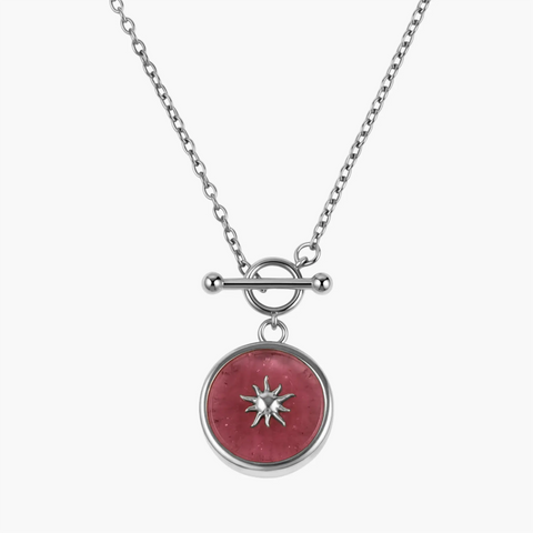 925 Sterling Silver Round Pink Tourmaline Toggle Clasp Necklace - Inner Sun Front View