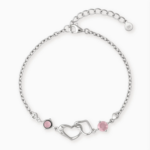 925 Sterling Silver Round Rose Quartz Heart Infinity Bracelet - Evermore Front View