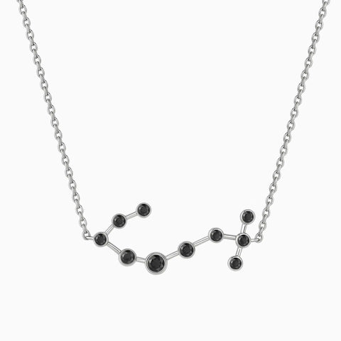 925 Sterling Silver Scorpio Zodiac Constellation Necklace - Black Onyx Front View