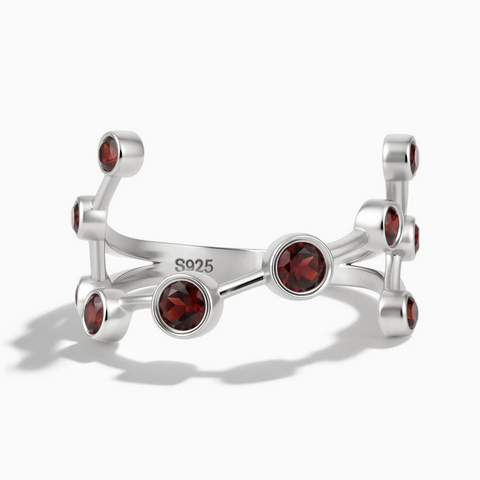 925 Sterling Silver Scorpio Zodiac Constellation Ring - Garnet Front View