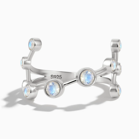 925 Sterling Silver Scorpio Zodiac Constellation Ring - Moonstone Front View