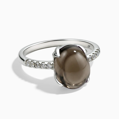 925 Sterling Silver Smoky Quartz Cabochon Ring - Minimal Spiritual Front View