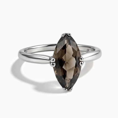 925 Sterling Silver Smoky Quartz Marquise Ring - Silent Glow Front View