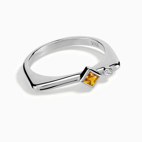 925 Sterling Silver Square Citrine Puzzle Stacking Ring - Minimal Light Front View
