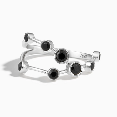 925 Sterling Silver Taurus Zodiac Constellation Ring - Black Onyx Front View