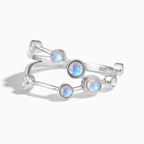 925 Sterling Silver Taurus Zodiac Constellation Ring - Moonstone Front View