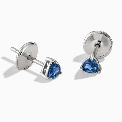 925 Sterling Silver Triangle Blue Sapphire Solitaire Stud Earrings - Gentle Resolve Front View
