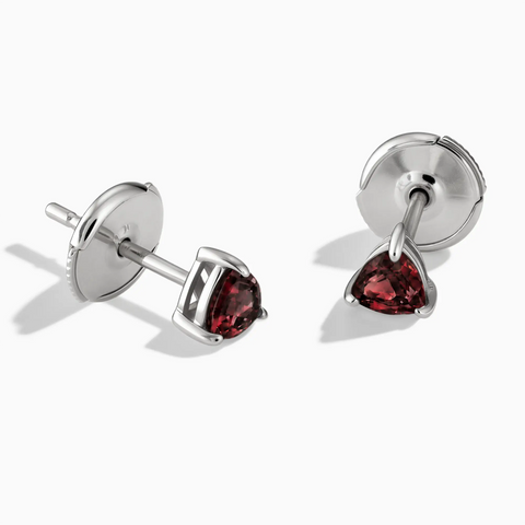 925 Sterling Silver Triangle Garnet Solitaire Stud Earrings - Gentle Resolve Front View