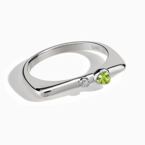 925 Sterling Silver Triangle Peridot Puzzle Stacking Ring - Minimal Flare Front View