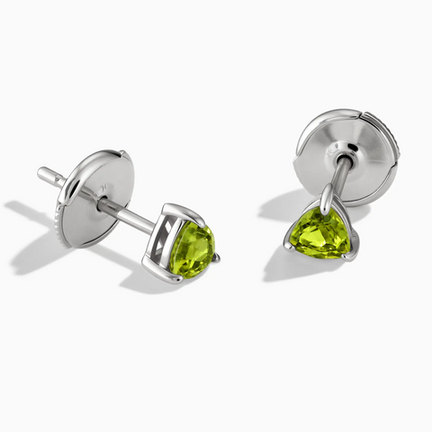 925 Sterling Silver Triangle Peridot Solitaire Stud Earrings - Gentle Resolve Front View