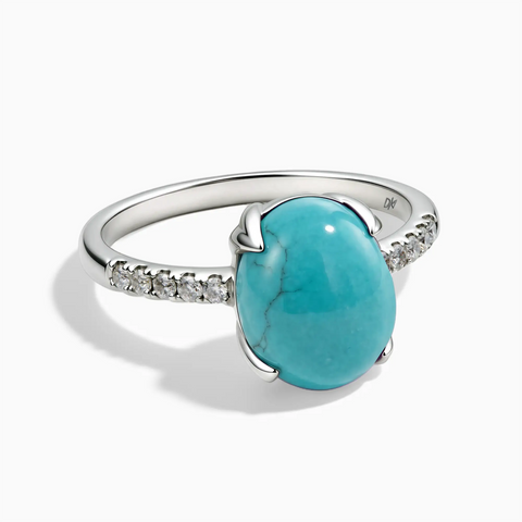 925 Sterling Silver Turquoise Cabochon Ring - Minimal Spiritual Front View