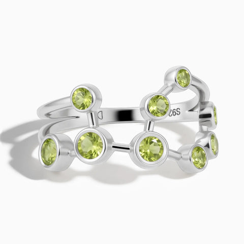 925 Sterling Silver Virgo Zodiac Constellation Ring - Peridot Front View