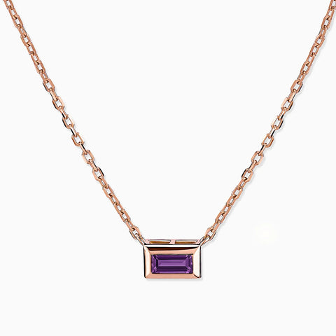 Baguette Amethyst Bezel Necklace - Axiom 18KT Rose Gold Vermeil Front View