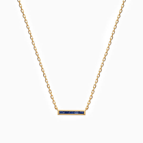 Baguette Blue Sapphire Bar Necklace - Lucid Line 18KT Yellow Gold Vermeil Front View