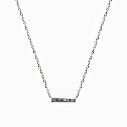 Baguette Labradorite Bar Necklace - Lucid Line 925 Sterling Front View
