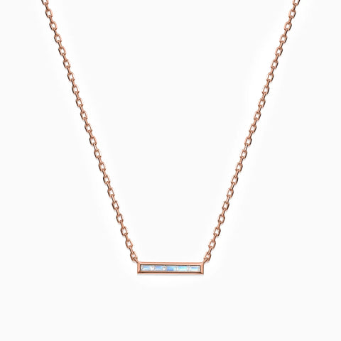 Baguette Moonstone Bar Necklace - Lucid Line 18KT Rose Gold Vermeil Front View