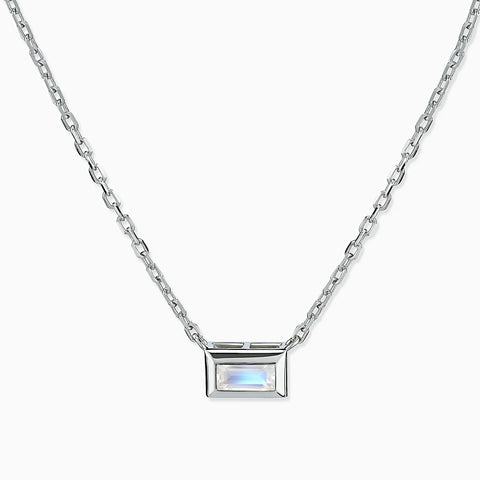 Baguette Moonstone Bezel Necklace - Axiom 925 Sterling Front View