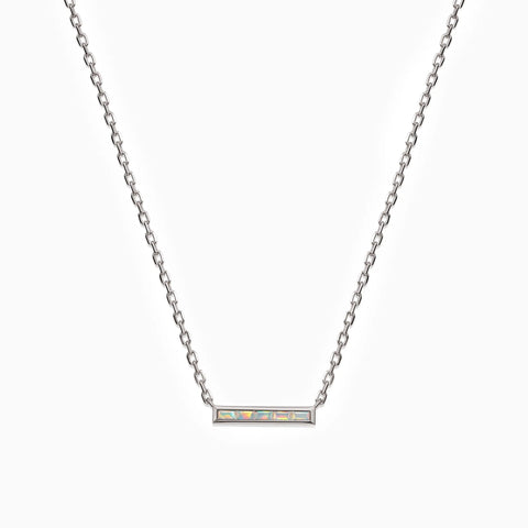 Baguette Opal Bar Necklace - Lucid Line 925 Sterling Front View