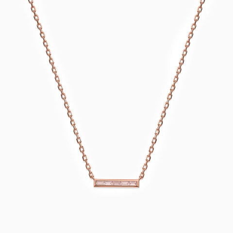 Baguette Rose Quartz Bar Necklace - Lucid Line 18KT Rose Gold Vermeil Front View