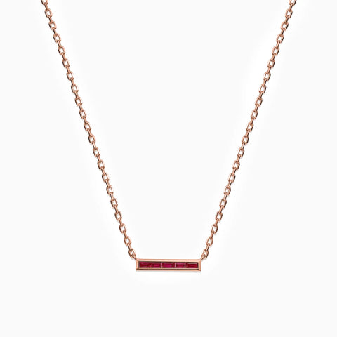 Baguette Ruby Bar Necklace - Lucid Line 18KT Rose Gold Vermeil Front View