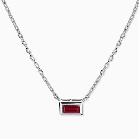 Baguette Ruby Bezel Necklace - Axiom 925 Sterling Front View