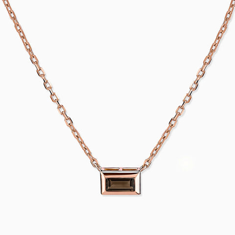 Baguette Smoky Quartz Bezel Necklace - Axiom 18KT Rose Gold Vermeil Front View