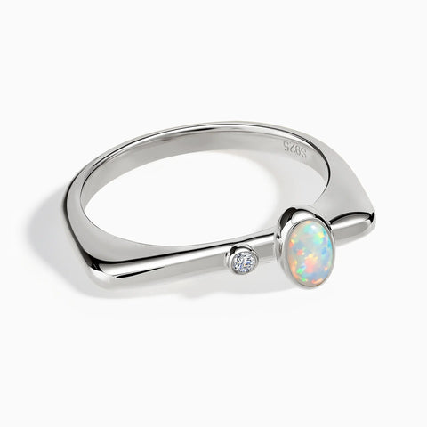 Cabochon Opal Puzzle Stacking Ring - Minimal Bubble 925 Sterling Front View