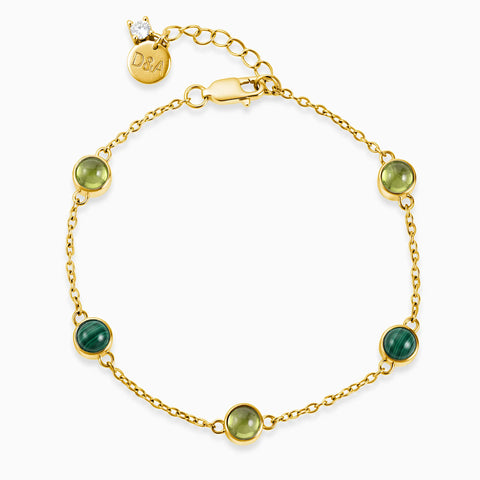 Cabochon Peridot & Malachite Bracelet - Constellation 18KT Yellow Gold Vermeil Front View