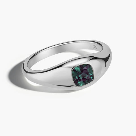 Cushion Alexandrite Signet Ring - Monolith 925 Sterling Front View