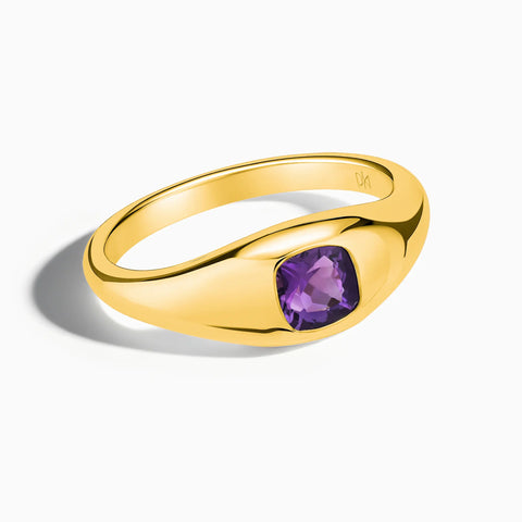 Cushion Amethyst Signet Ring - Monolith 18KT Yellow Gold Vermeil Front View
