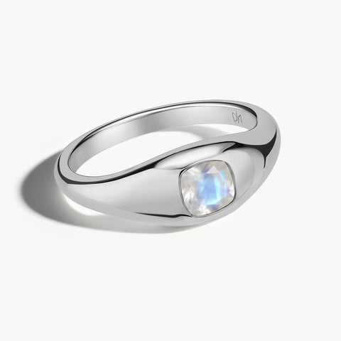 Cushion Moonstone Signet Ring - Monolith 925 Sterling Front View