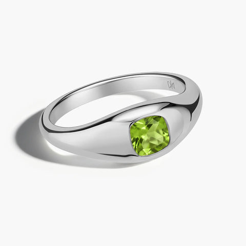 Cushion Peridot Signet Ring - Monolith 925 Sterling Front View