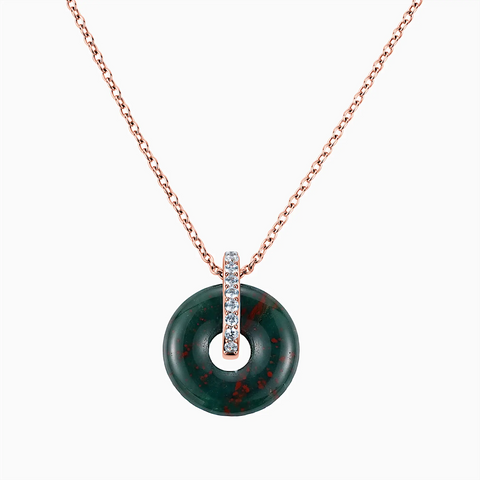 Donut Bloodstone Pave Bar Necklace - Origin Loop 18KT Rose Gold Vermeil Front View