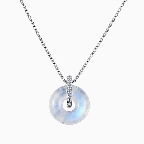 Donut Moonstone Pave Bar Necklace - Origin Loop 925 Sterling Front View