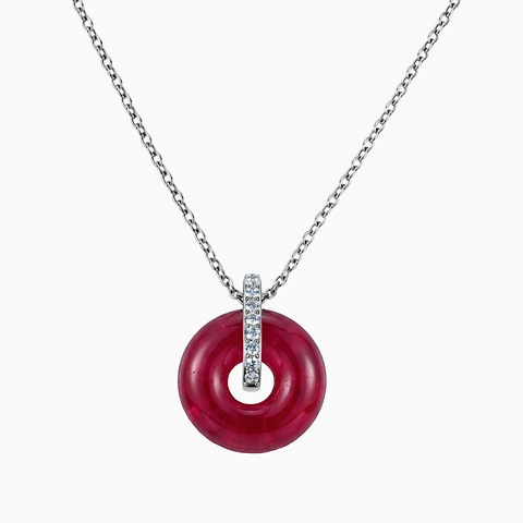 Donut Ruby Pave Bar Necklace - Origin Loop 925 Sterling Front View