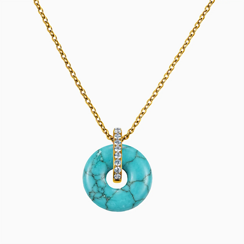 Donut Turquoise Pave Bar Necklace - Origin Loop 18KT Yellow Gold Vermeil Front View