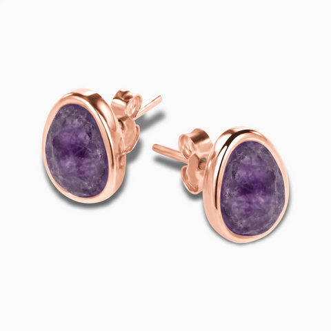 Freeform Amethyst Bezel Stud Earrings - Fluid Frame 18KT Rose Gold Vermeil Side View