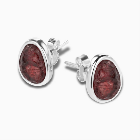 Freeform Garnet Bezel Stud Earrings - Fluid Frame 925 Sterling Silver Side View