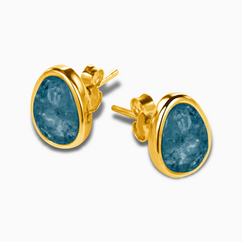 Freeform London Blue Topaz Bezel Stud Earrings - Fluid Frame 18KT Yellow Gold Vermeil Side View
