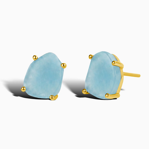 Geometric Freeform Aquamarine Studs - Facet Prism 18KT Yellow Gold Vermeil Front View
