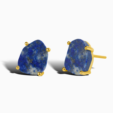 Geometric Freeform Lapis Lazuli Studs - Facet Prism 18KT Yellow Gold Vermeil Front View