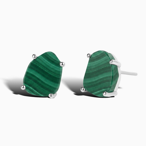 Geometric Freeform Malachite Studs - Facet Prism 925 Sterling Silver Front View